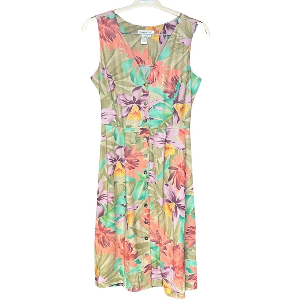 Coldwater Creek sleeveless floral dress knee length button front size 8P